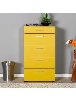 Adore Mobilya Trendline Sarı 5 Çekmeceli Şifonyer Modern Tasarım Yüksek Kalite Melamin 60 x 108 x 44 cm