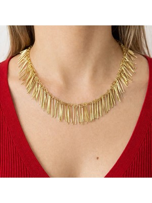 Gizella Gold Renk Tasarım Saçaklı Kolye