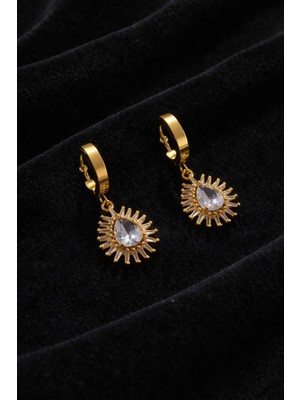 Sylvera Shop Aurora Damla Taşlı Işıltı Çelik Küpe (Gold Renk)