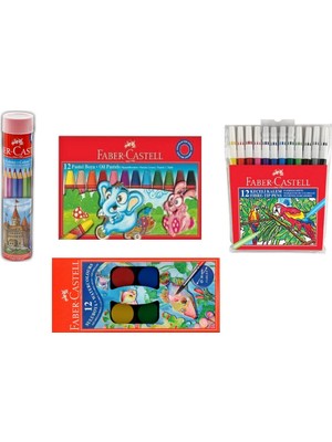 Faber-Castell 12'li Pastel Boya Sulu Boya Keçeli Kalem Kuruboya Renkli Set