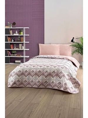 Peri Store Çift Kişilik Desenli Kapitone Çift Taraflı Renkli Pike Yatak Örtüsü Takımı 200X230 cm (Çarşafsız) (Pudra)