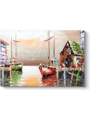 Peri Store Yağlıboya Tekneler ve Liman Tablosu 60 x 40