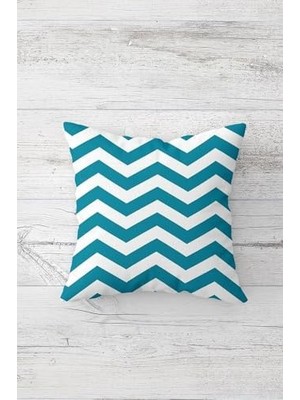 Peri Store Pelangi Turkuaz Zigzag Desenli Çift Tarafı Baskılı Gizli Fermuar Yastık Kılıfı Kırlent Koltuk Yastık Kılıfı, Beyaz-Mavi 45 x 45, 24691199445451