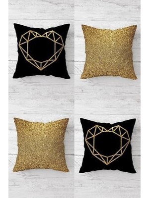 Peri Store Pelangi Geometrik Kalp ve Desen Gizli Fermuarlı Kırlent Kılıfı Koltuk Yastık Kılıfı TAKIM(4ADET), -Siyah 45 x 45