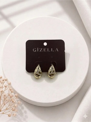 Gizella Xuping Damla Model Taşlı Çelik Küpe Gold Renk