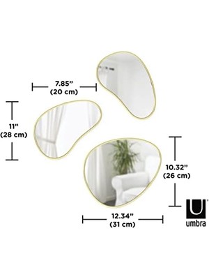 Peri Store Hubba Pebble Duvar Montaj Aynaları, 3'lü Set, Pirinç