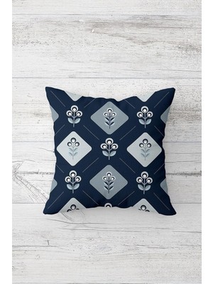 Peri Store Pelangi Piti Çiçekli Çift Tarafı Baskılı Gizli Fermuarlı Yastık Kılıfı Kırlent Koltuk Yastık Kılıfı, Koyu Lacivert 45 x 45