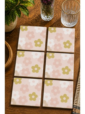 JHAAR Soyut Çiçek Temalı Modern 6’lı Set Bardak Altlığı - Uv Baskı Mdf - 10X10 cm