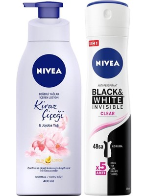 Peri Store Kadın Sprey Deodorant & Invisibleclear 150ML,KIRAZ Çiçeği Nemlendirici Vücut Losyonu 400ML