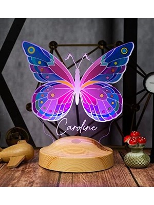 Peri Store Renkli Kelebek Kişiye Özel LED Lamba, Kelebek Tasarımlı Gece Lambası, Kelebek Desenli LED Lamba