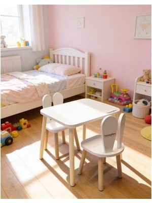 Peri Store Ahşap Masa Seti - 2 Sandalyeli Ders Çalışma Masası - Aktivite Masası