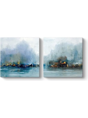 Peri Store Soyut Yelkenliler Panorama Tablo 83 x 40-2 Parçalı