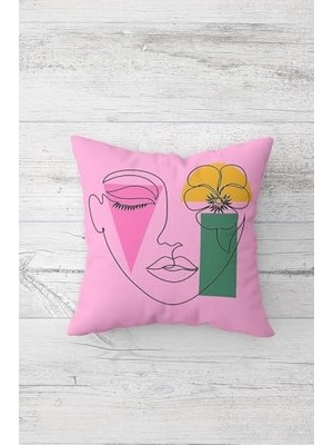 Peri Store Pelangi Art Yüz ve Çiçek Desenli Gizli Fermuarlı Kırlent Kılıfı Koltuk Yastık Kılıfı TAKIM(4ADET), Pembe-Yeşil 45 x 45