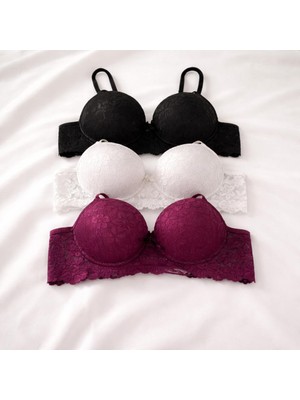 Gold Night Kadın Dantelli Desteklli Balenli Push Up Dolgulu Soft Sütyen Üçlü Paket