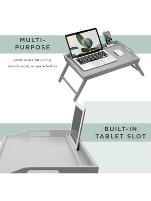 Assess Store Rossıe Home Ekstra Büyük Ahşap Yatak Tepsisi, Telefon Tutuculu Lap Masası - 17,3 Inç Dizüstü Bilgisayarlara ve Çoğu Tablete Uyar - Sakinleştirici Gri - Stil No. 78105