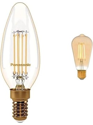 Assess Store E14 LED Filament Lamba, Sarı Işık (2000K), 4W, 360 Lümen + E27 LED Filament Lamba, Sarı Işık (2000K), 7W, 630 Lümen, ST64