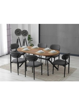 JoyMassa Luna Arya Yemek Masası Takımı / 6 Kişilik Mdf Masa & Polo Sandalye Takımı