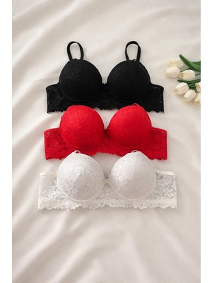Gold Night Kadın Dantelli Desteklli Balenli Push Up Dolgulu Soft Sütyen Üçlü Paket
