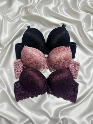 Gold Night Kadın Dantelli Desteklli Balenli Push Up Dolgulu Soft Sütyen Üçlü Paket