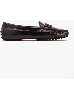Kadın Siyah Rugan Tokalı Loafer