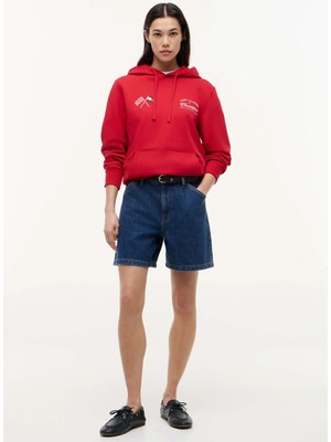 Tommy Hilfiger Kırmızı Erkek Kapüşon Regular Fit Logo Baskılı Sweatshirt MN0MN00099XLG