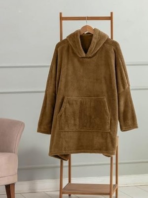Peri Store Kapşonlu Giyilebilir Tv Battaniyesi Unisex Over Size - Camel