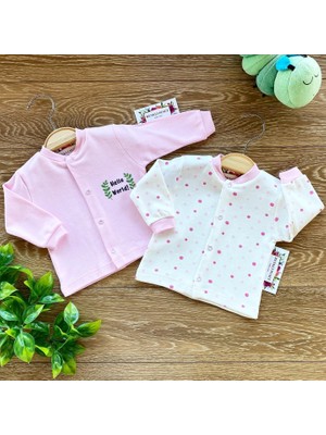 Renkli Puset 2'li Penye Bebek Üst Hırka Takım Puan Pembe Kahverengi