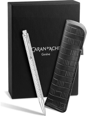 Caran D'ache Ecridor Damier Grey Silver Tükenmez Kalem ve Siyah Deri Kılıf 8902.566