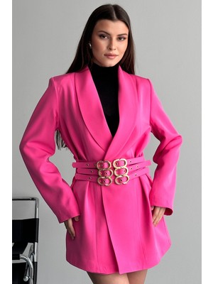 Moda Armanc Kadın 3 Kemerli Blazer Ceket Gold Tokalı Kruvaze Kesim