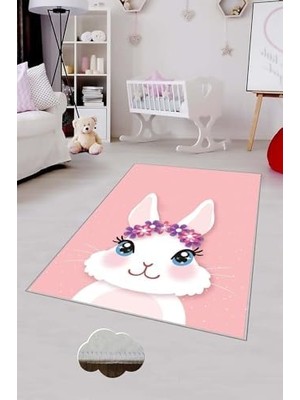 Peri Store Pelangi Pembe Tavşan Desenli Yıkanabilir Kaymaz Taban Leke Tutmazbebek ve Çocuk Odası Halısı, Pembe-Beyaz 100 x 300, 901357080100300