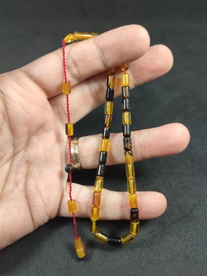 İskeçe Tesbih Akif Karasapan Usta Eseri Bilek Boy (Küçük Boy) Kesme Model Sıkma Kehribar Sertifikalı 9855