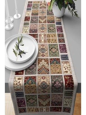 Peri Store Pelangi Kilim Desenli Leke Tutmaz Kumaş Salon Mutfak Masa Değişik Ranır Modelleri Kahverengi 40 x 140, 676672864014005