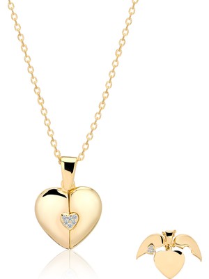 Emiliano Jewellery Zirkon Taşlı Altın Kaplamalı Kalpli Gümüş Kolye