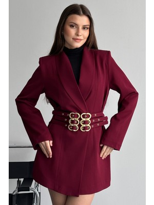 Moda Armanc Kadın 3 Kemerli Blazer Ceket Gold Tokalı Kruvaze Kesim