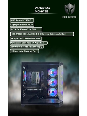 Mod Gaming Hexon Amd Ryzen 5 7500F | RTX5060 | 16GB Ram | 1 Tb SSD Oyuncu OEM PAKET |
