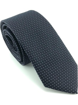Pierroni Slim Kravat Koyu Lacivert Beyaz Noktalı Microfiber Kumaş ile Özel Günlere Uygun