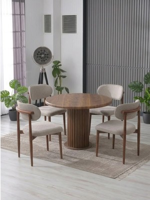 JoyMassa Lina Bohem 90X90 Ahşap Yuvarlak Masa & 4 Polo Sandalye Seti