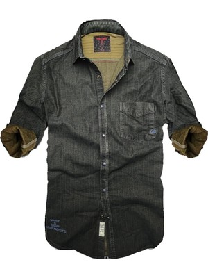 Gulf Bird Slim Fit Saf Pamuk Denim Kumaş Kot Gömlek--koyu Karışık--