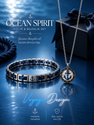 Voyage Accessory Paslanmaz Çelik Mavi Ocean Spirit Deniz Çapa Kolye Bileklik Seti