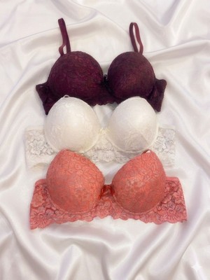Gold Night Kadın Dantelli Desteklli Balenli Push Up Dolgulu Soft Sütyen Üçlü Paket