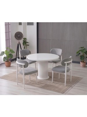 JoyMassa Lina Bohem 90X90 Beyaz Yuvarlak Masa & 4 Polo Sandalye Seti