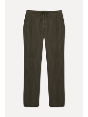 Mudo Erkek Haki Straight Fit Keten Pantolon