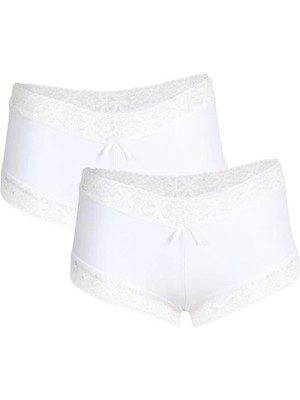 Kadın Pamuklu 2li Boxer Beyaz Mery