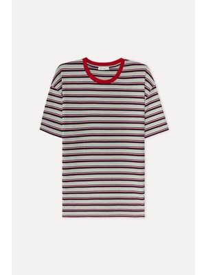 Mudo Erkek Yeşil Çizgili Oversize Bisiklet Yaka T-Shirt