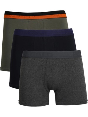 Erkek Penye 3'lü Boxer Siyah-Haki-Lacivert Mery