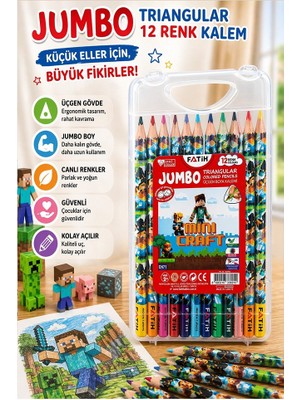 ArtMaster 12 Li Jumbo Kuru Boya Kalemi Plastik Kutu 1 Paket Fatih Mini Craft Figürlü 12 Renk Kalın Kuruboya Tam Boy Renkli Kalem