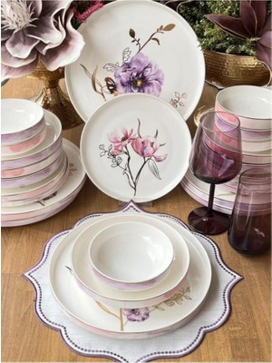 sembol Purple Rose Bone China 24 Parça Yemek Takımı