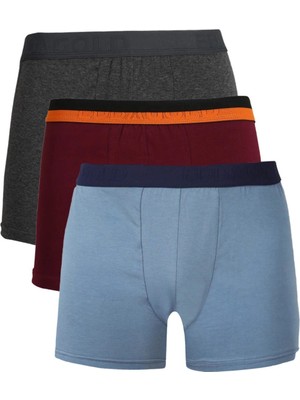 Erkek Penye 3'lü Boxer Füme-Bordo-Indigo Mery