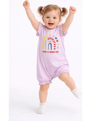 Luggi Baby Bisiklet Yaka Baskılı Kız Bebek Jakarlı Kısa Tulum