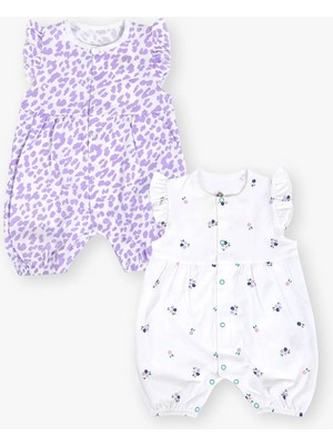 Luggi Baby Bisiklet Yaka Baskılı Kız Bebek Tulum 2'li